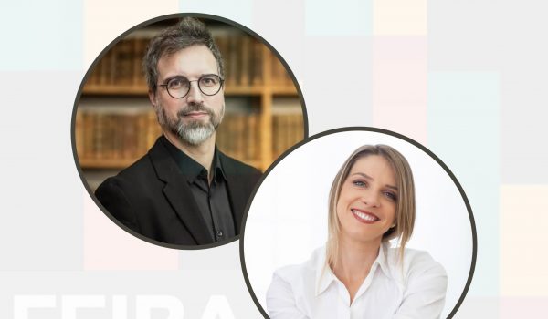 Pedro Chagas Freitas em conversa com a psicóloga Marina Ferreira Silva este domingo em Paços de Ferreira