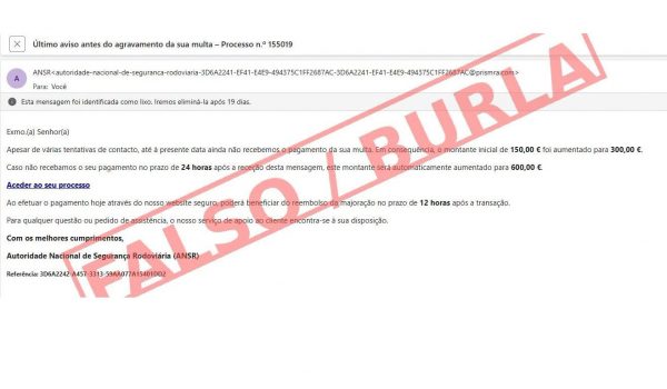 GNR alerta para e-mails fraudulentos em nome da ANSR a exigir pagamento de falsas multas